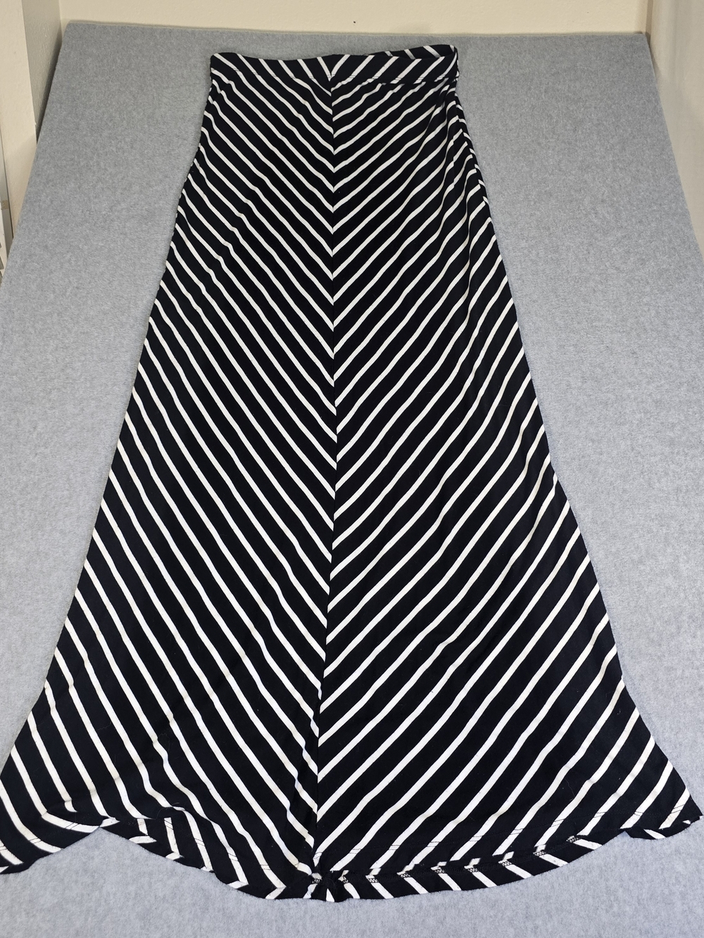 Black and White Striped Maxi Skirt - Classic A-Line